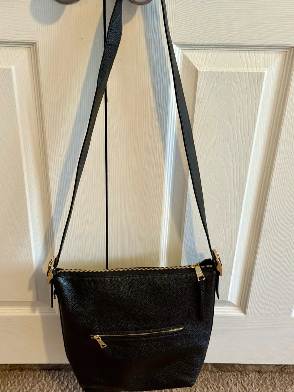 Coach Black Leather Shoulder Bag with Gold Accent